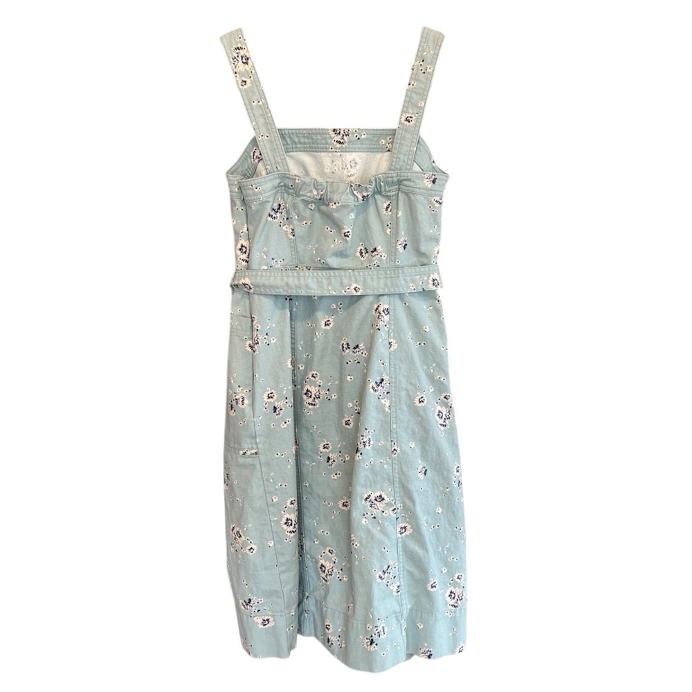 Gap Women’s Linen Belted Apron Dress Robins Egg Blue Floral Size 0 Cottagecore - Picture 4 of 6